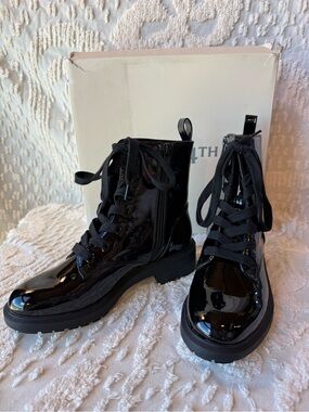 Women's Black Patent Lace-Up Combat Boots